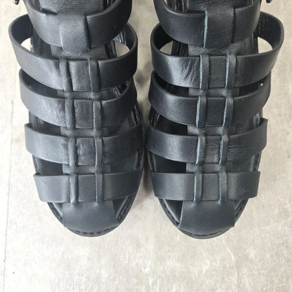 Aldo Fisherman Sandals Sz 7 Black Leather Grunge Goth Strappy Caged Chunky Lug - Picture 9 of 12